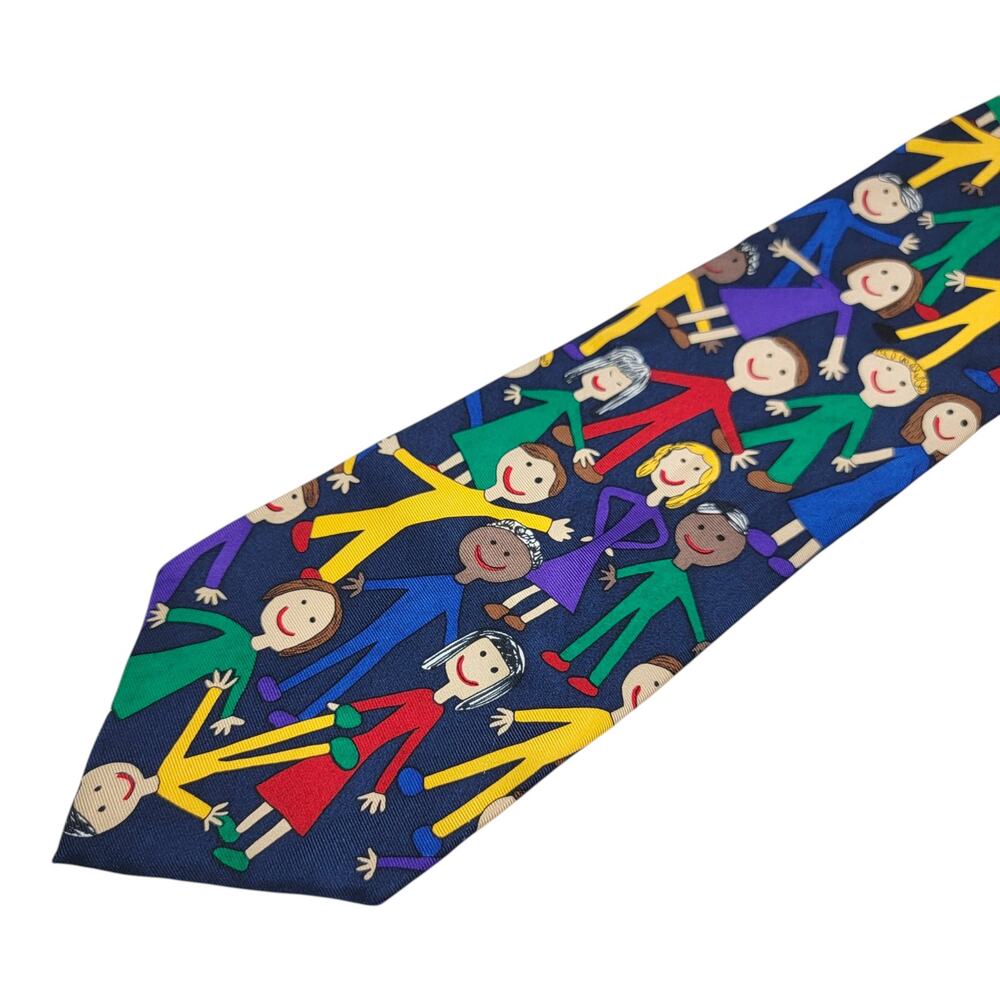 Save the Children Silk Tie Mens Be Happy Alissa Age 10 People Blue Vintage